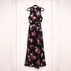 Adrienne Vittadini Black and Purple Floral Maxi Dress